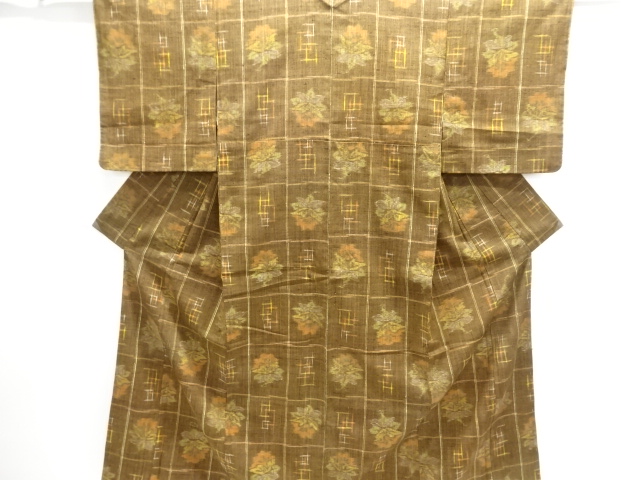 JAPANESE KIMONO / ANTIQUE HANDWOVEN MAWATA TSUMUGI KIMONO / FLORAL PAT